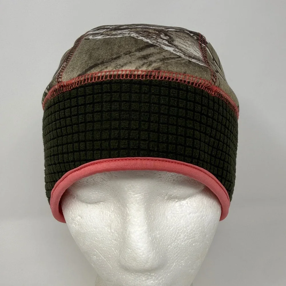 Huntworth Womens Camo Beanie Waffle Fleece Lined Ponytail Hat Pink OSFM